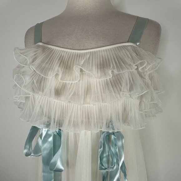 1950’s Chevette Nylon Ruffle Sleeves 2pc Robe Nightgown Kitsch Pinup Core S/32 - Picture 14 of 16